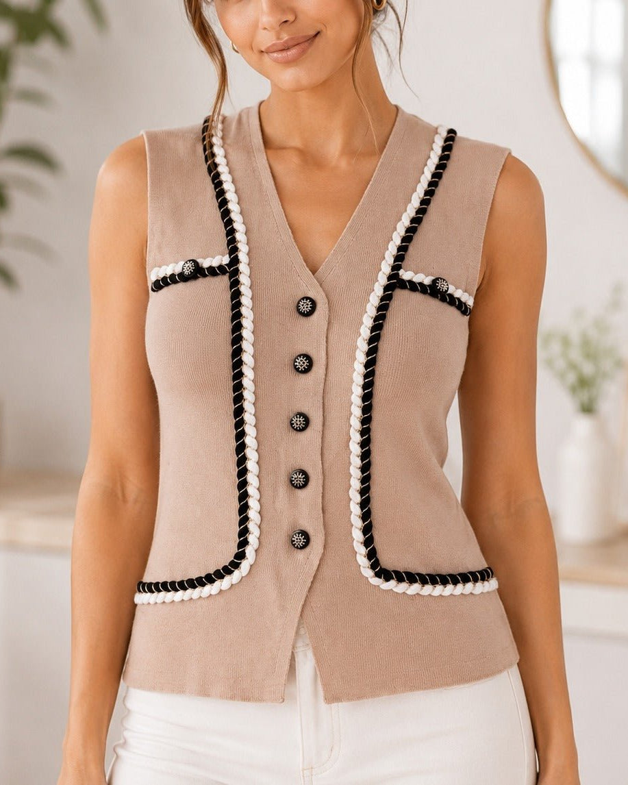 Ladies New Feeling Beige Button Front Jersey Top - StylePhase SA