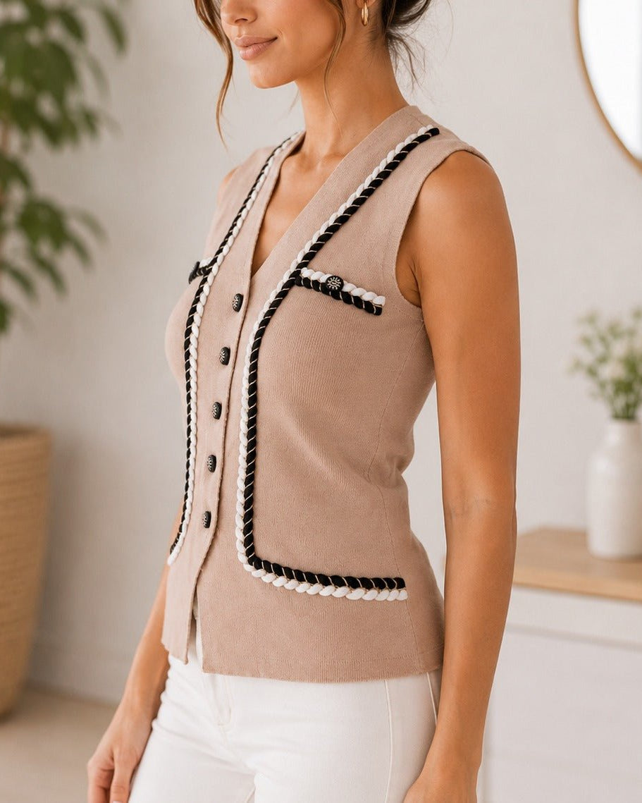 Ladies New Feeling Beige Button Front Jersey Top - StylePhase SA