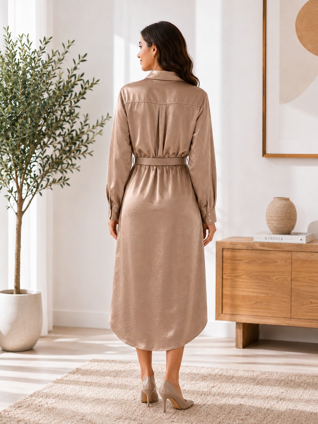Ladies New Feeling Beige Gold Shirtdress - StylePhase SA