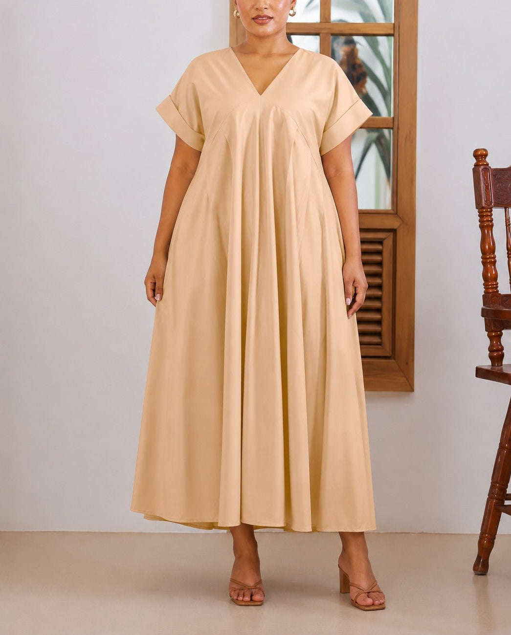 Ladies New feeling Beige Pleated Dress - StylePhase SA