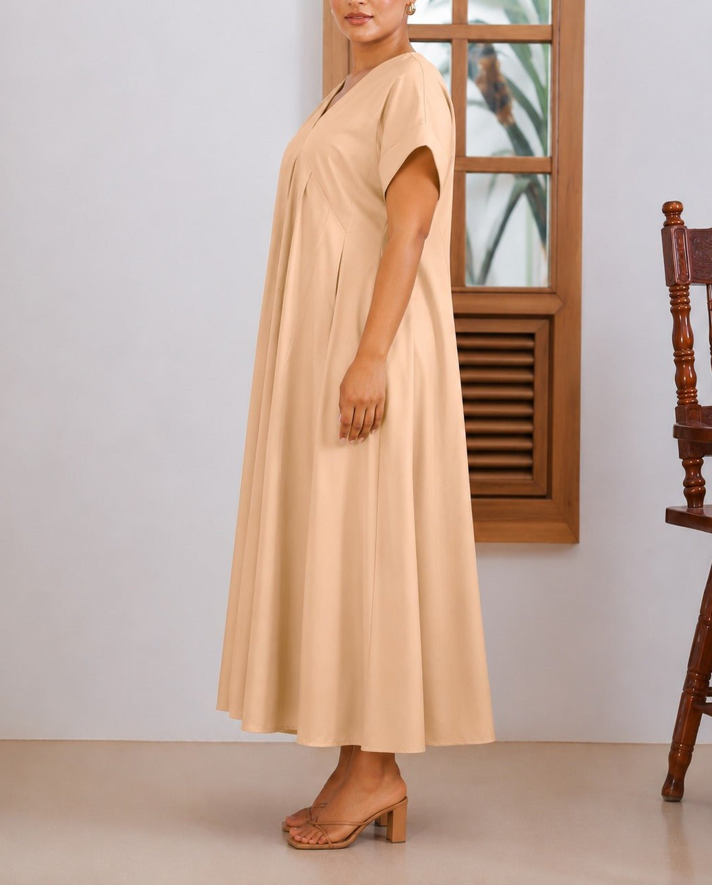 Ladies New feeling Beige Pleated Dress - StylePhase SA