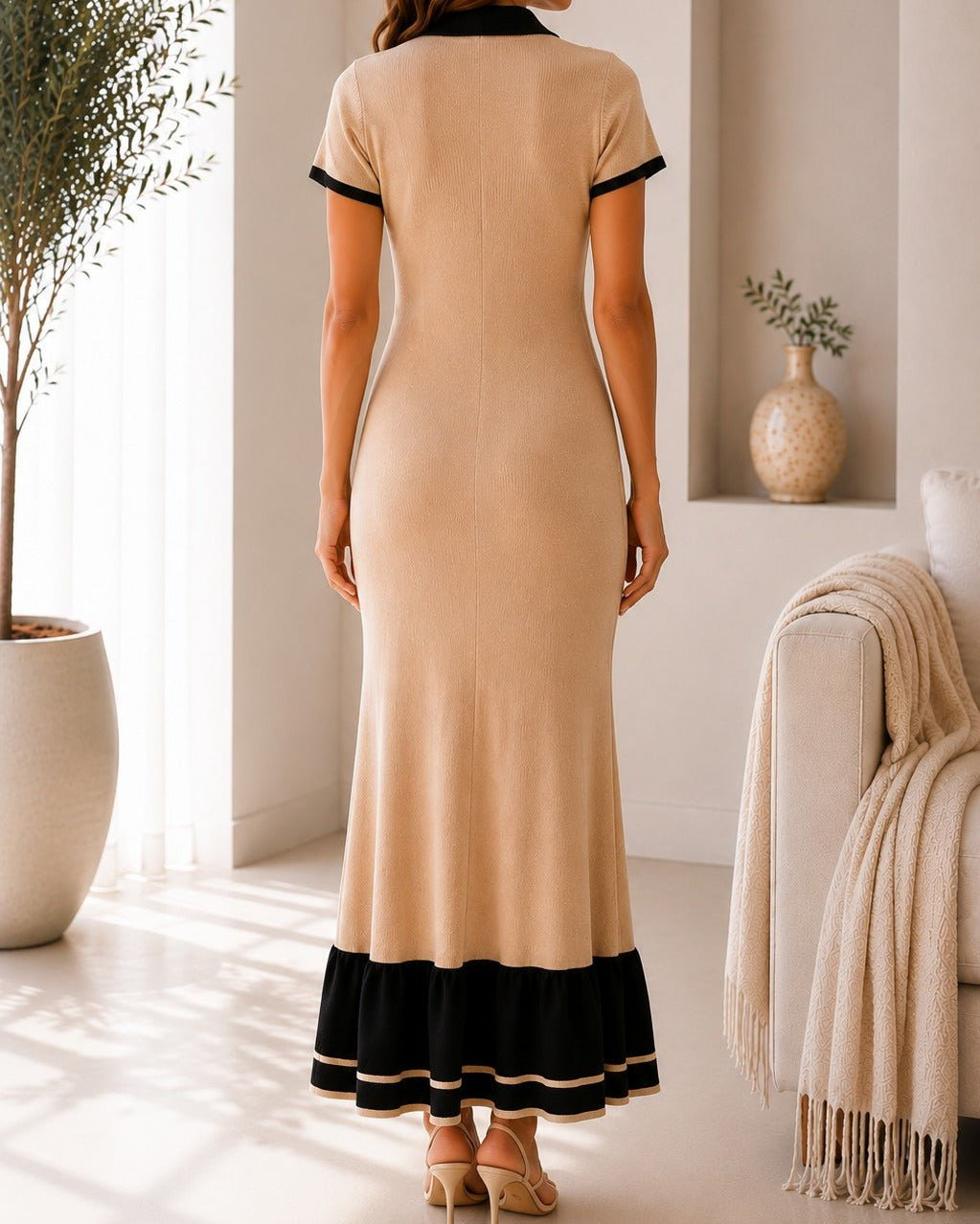 Ladies New Feeling Biege Knit Ruffle Hem Dress - StylePhase SA