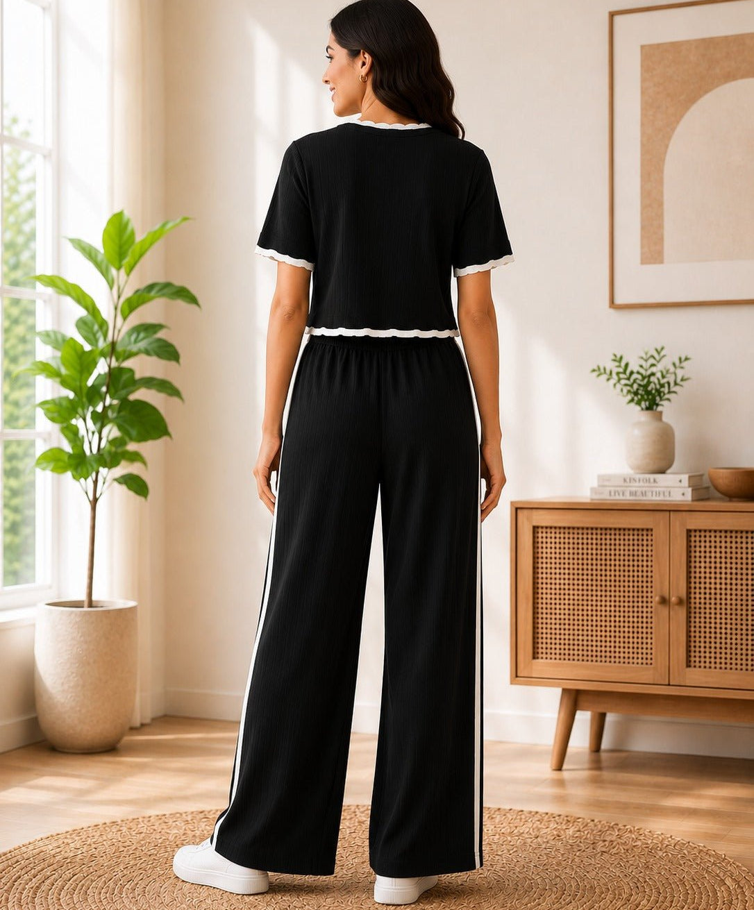 Ladies New Feeling Black And White Ribbed Set - StylePhase SA