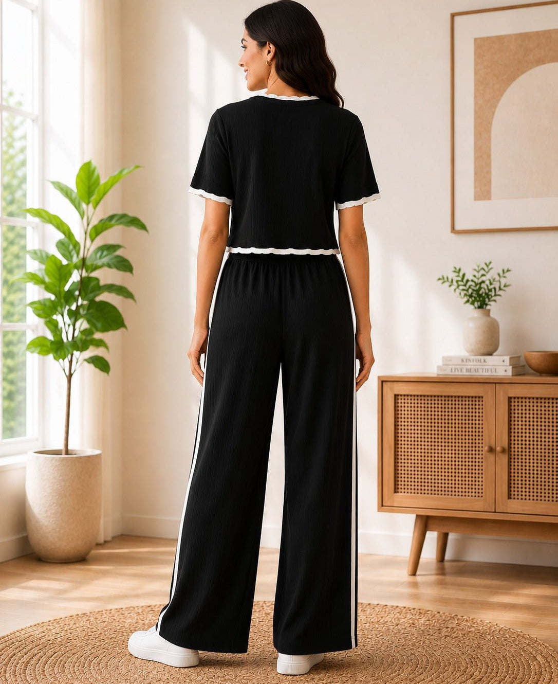 Ladies New Feeling Black And White Ribbed Set - StylePhase SA