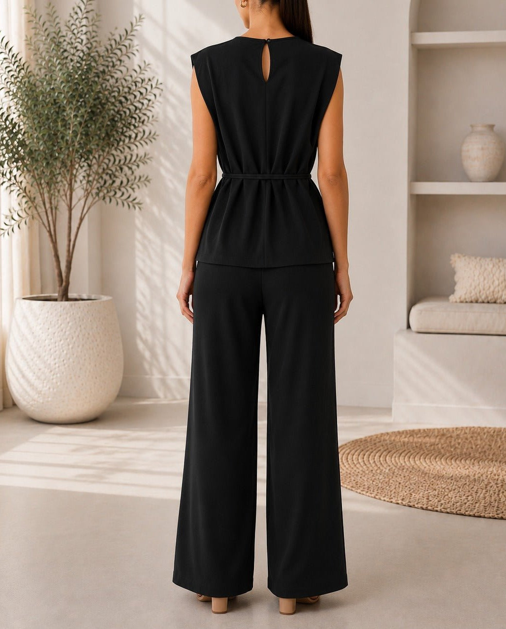 Ladies New Feeling Black Buckle Detail Sleeveless Two-Piece Set - StylePhase SA