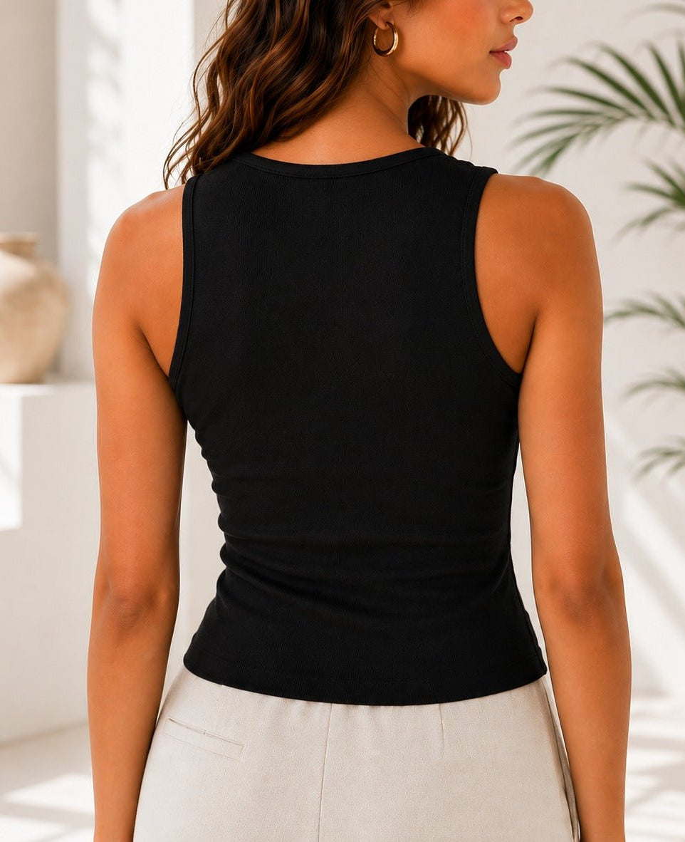 Ladies New Feeling Black Button Front Jersey Top - StylePhase SA