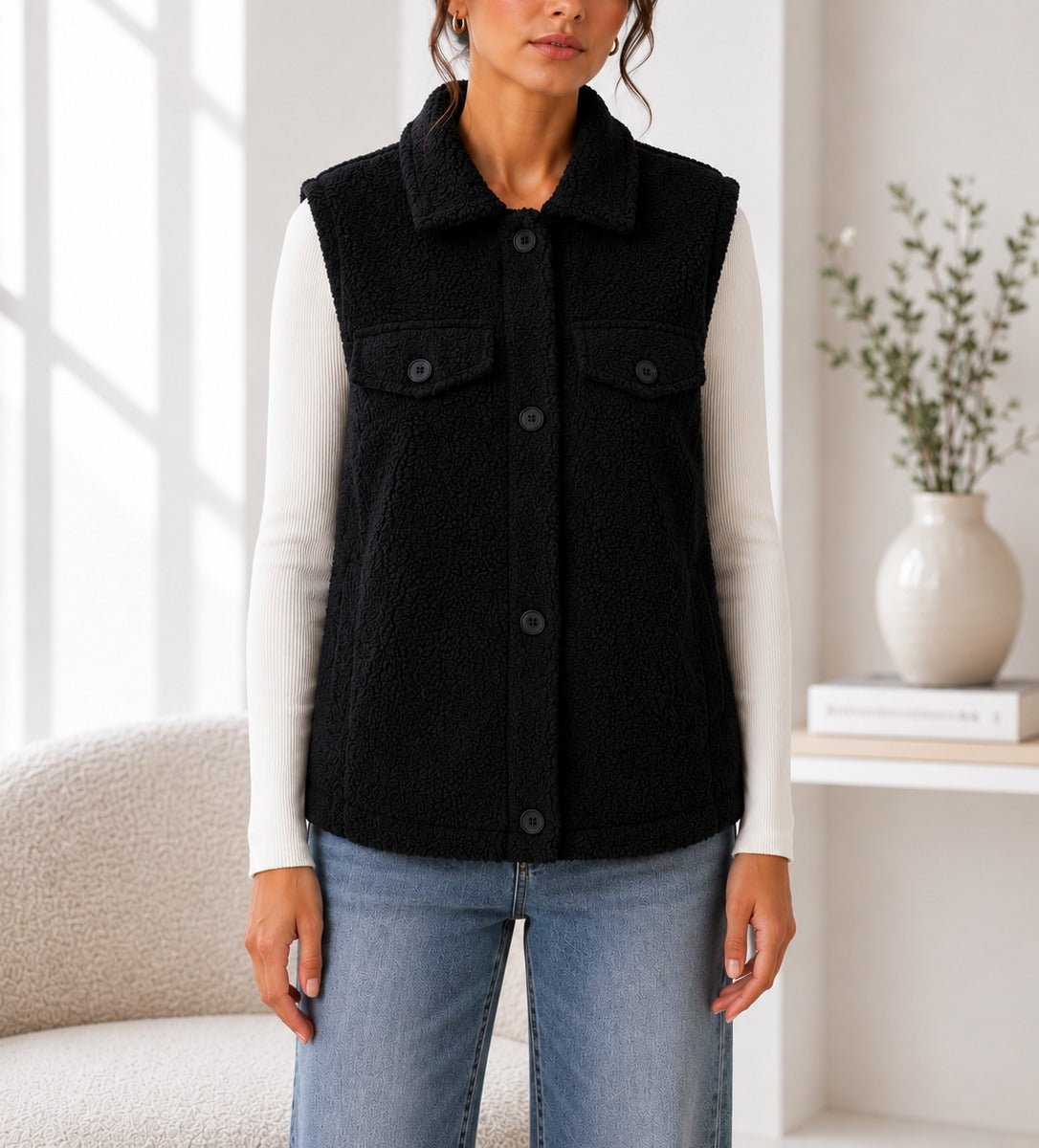 Ladies New Feeling Black Fur Lined Bodywarmer - StylePhase SA