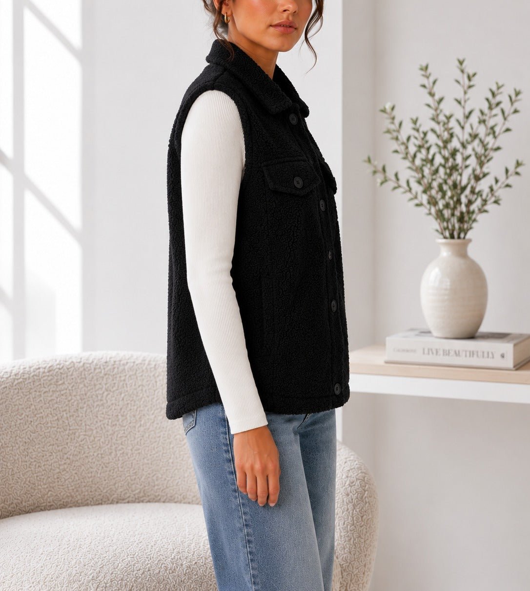 Ladies New Feeling Black Fur Lined Bodywarmer - StylePhase SA