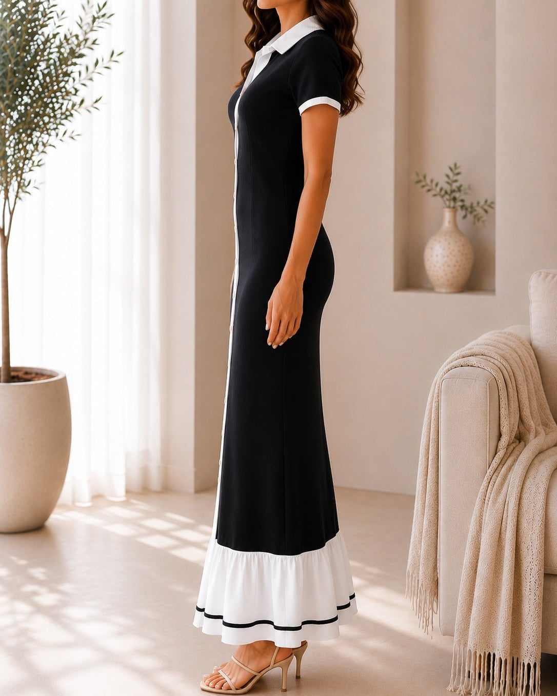 Ladies New Feeling Black Knit Ruffle Hem Dress - StylePhase SA