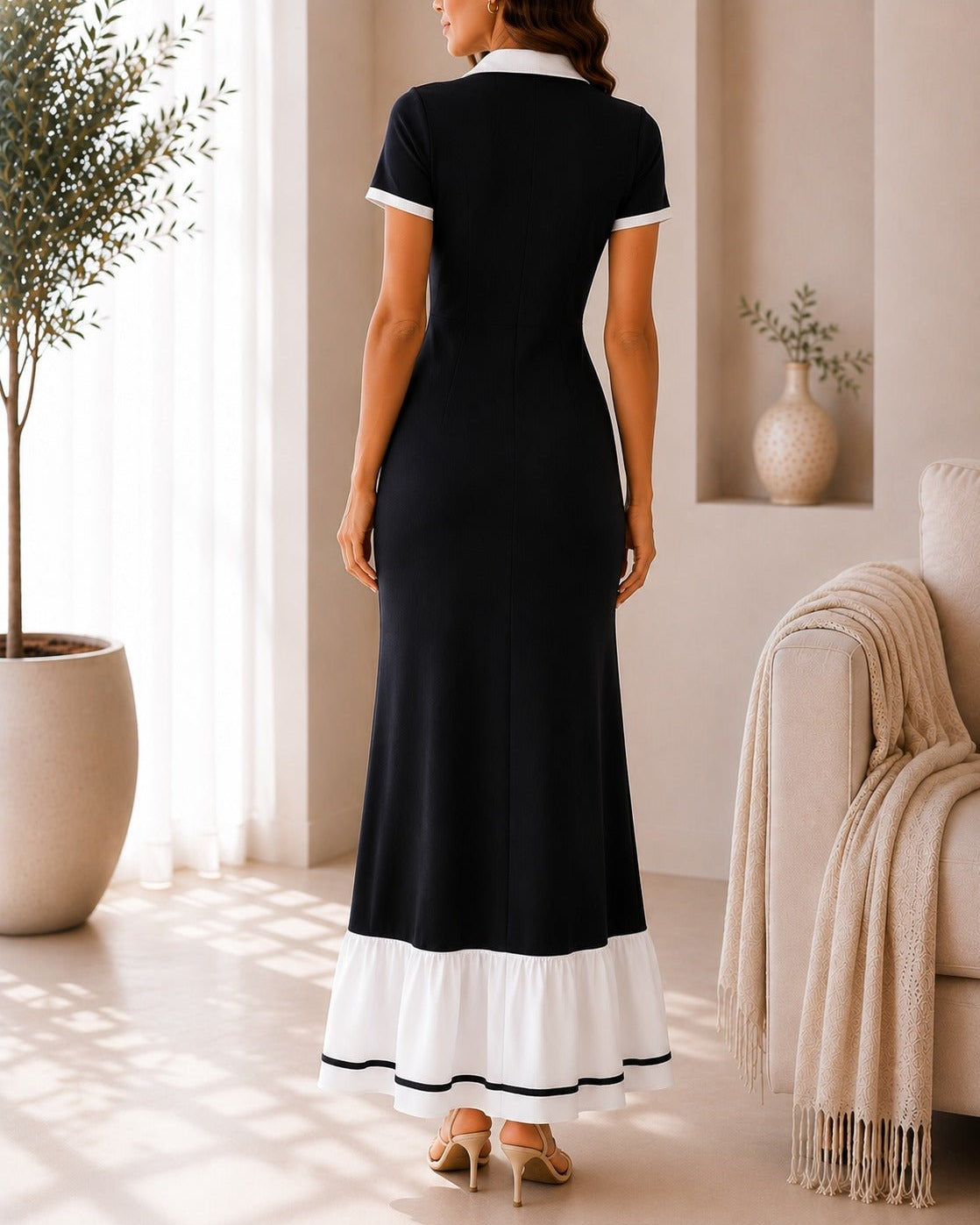 Ladies New Feeling Black Knit Ruffle Hem Dress - StylePhase SA