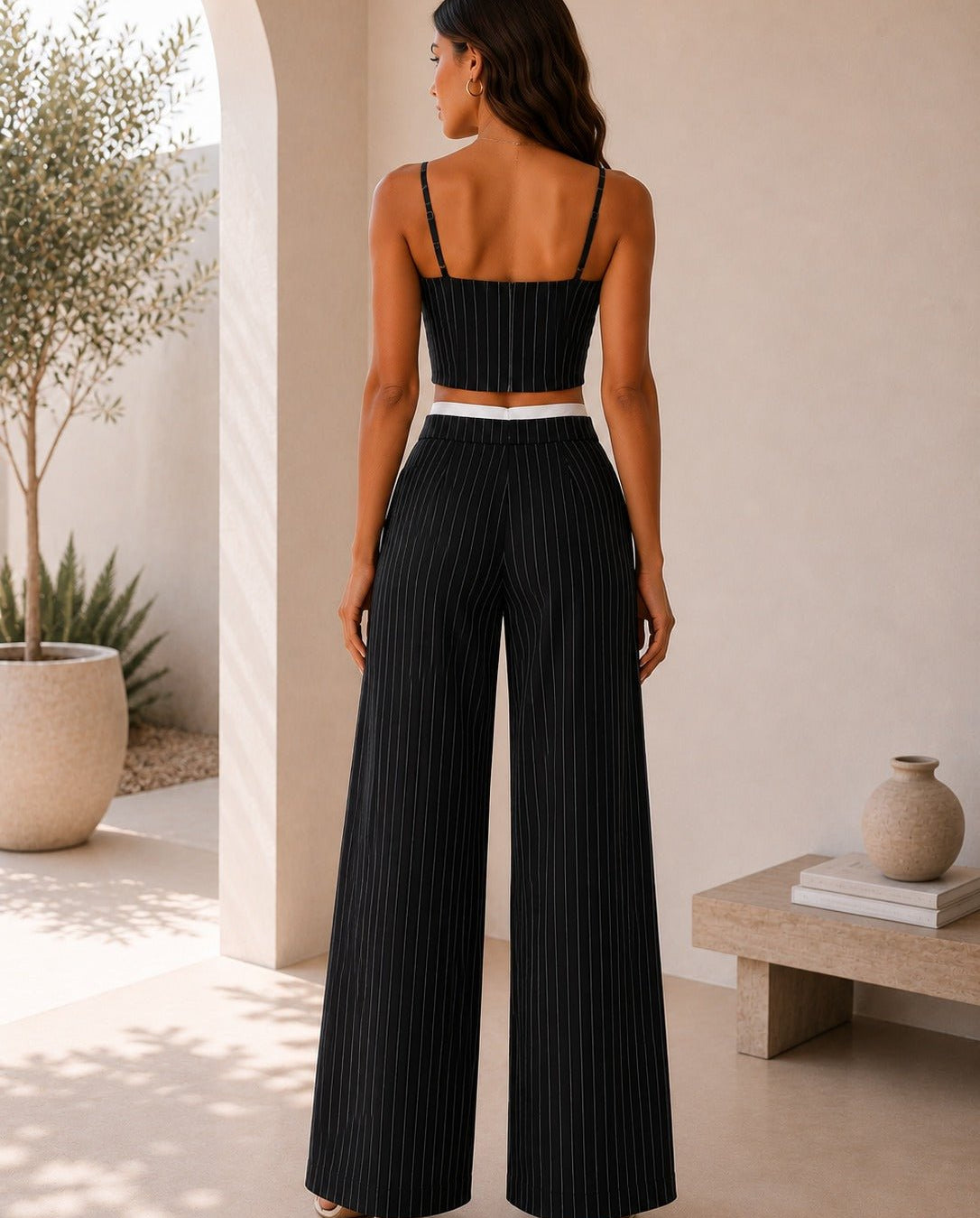 Ladies New Feeling Black Pinstriped Two Piece Set - StylePhase SA