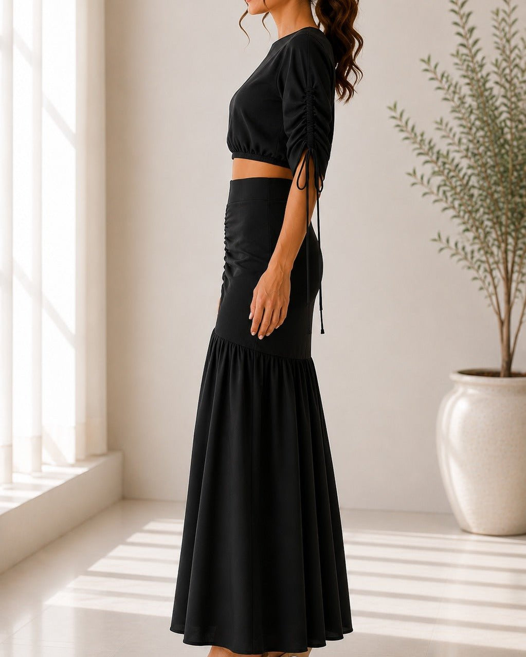 Ladies New Feeling Black Ruche Two Piece Set - StylePhase SA