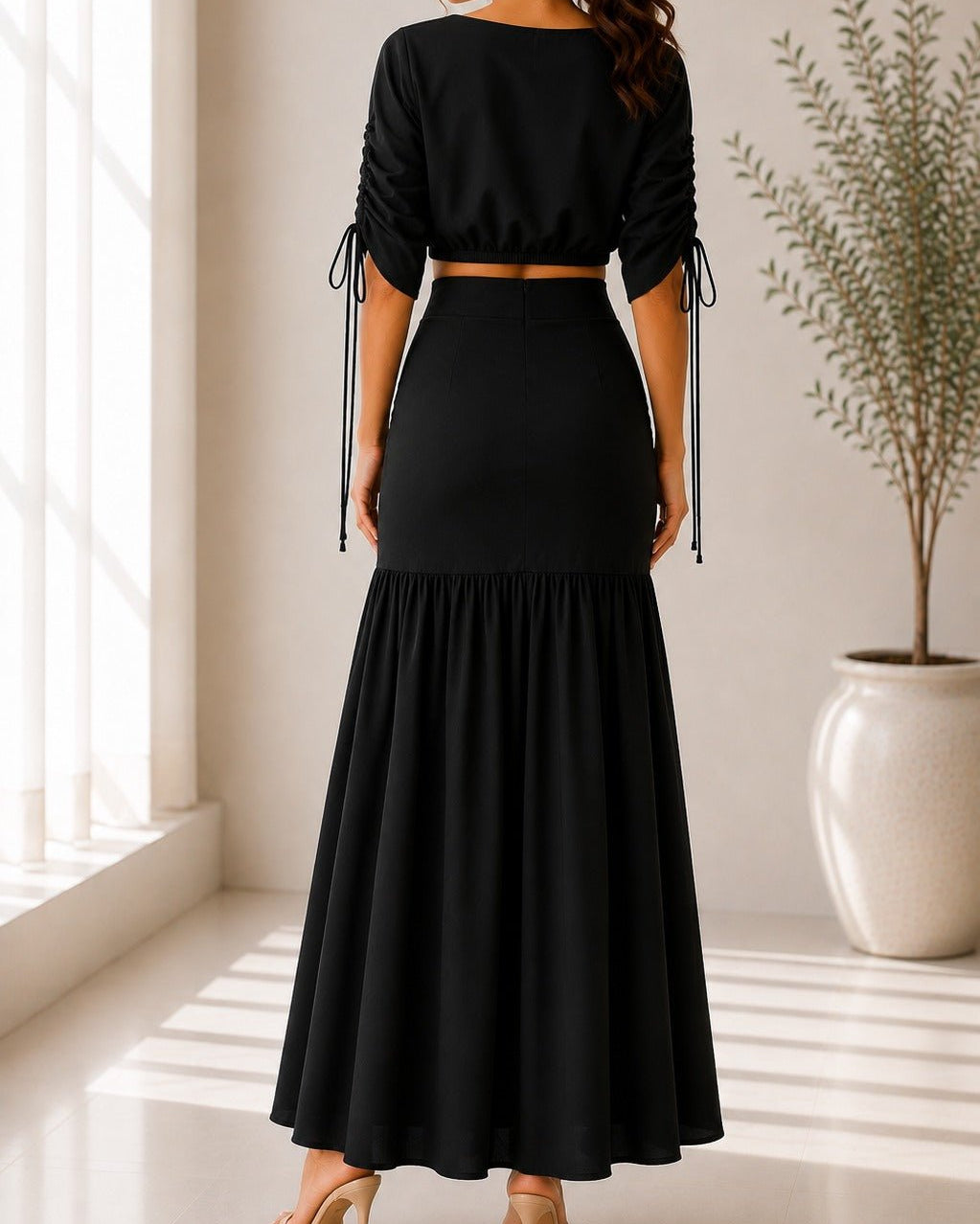 Ladies New Feeling Black Ruche Two Piece Set - StylePhase SA