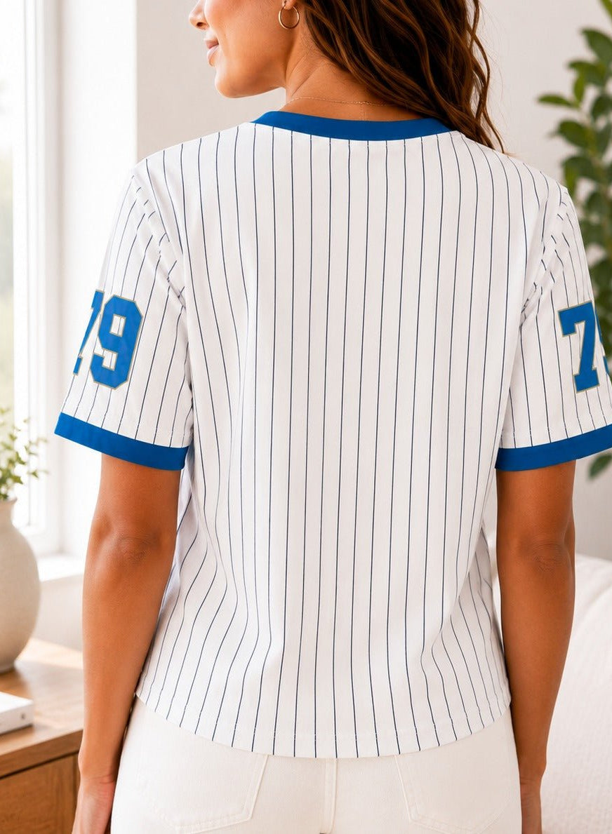 Ladies New Feeling Blue Baseball Sweater - StylePhase SA