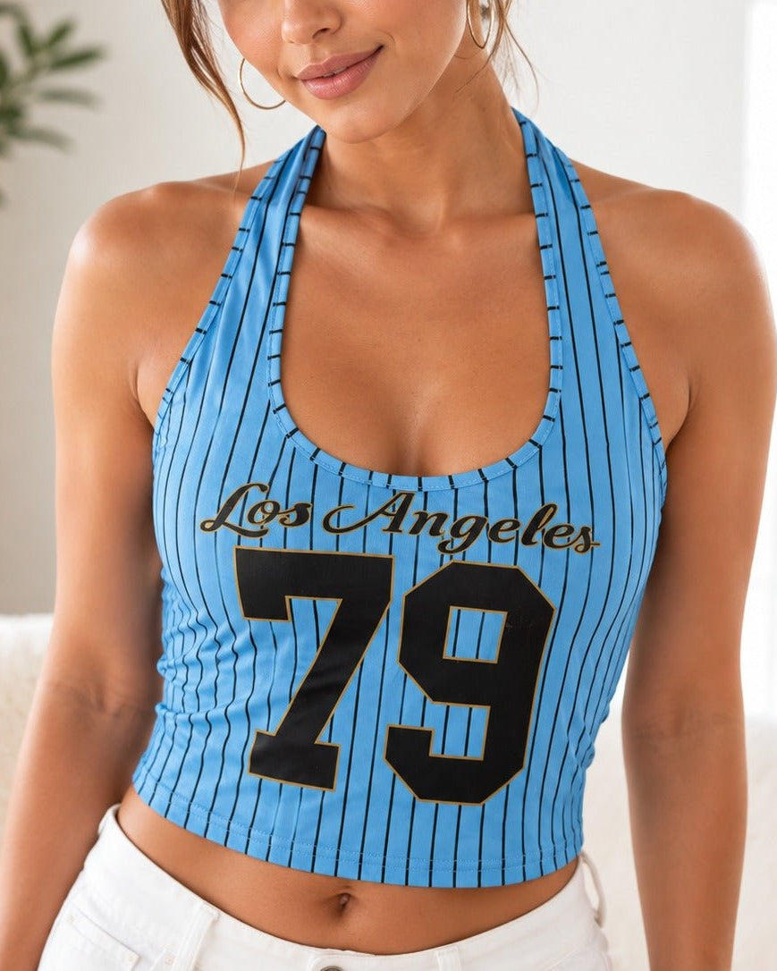Ladies New Feeling Blue Graphic Halter Neck Top - StylePhase SA