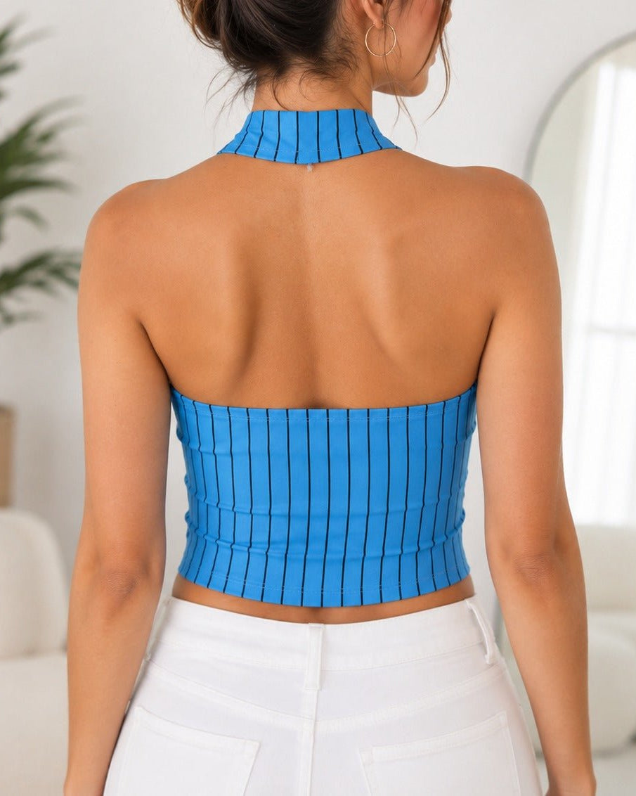 Ladies New Feeling Blue Graphic Halter Neck Top - StylePhase SA