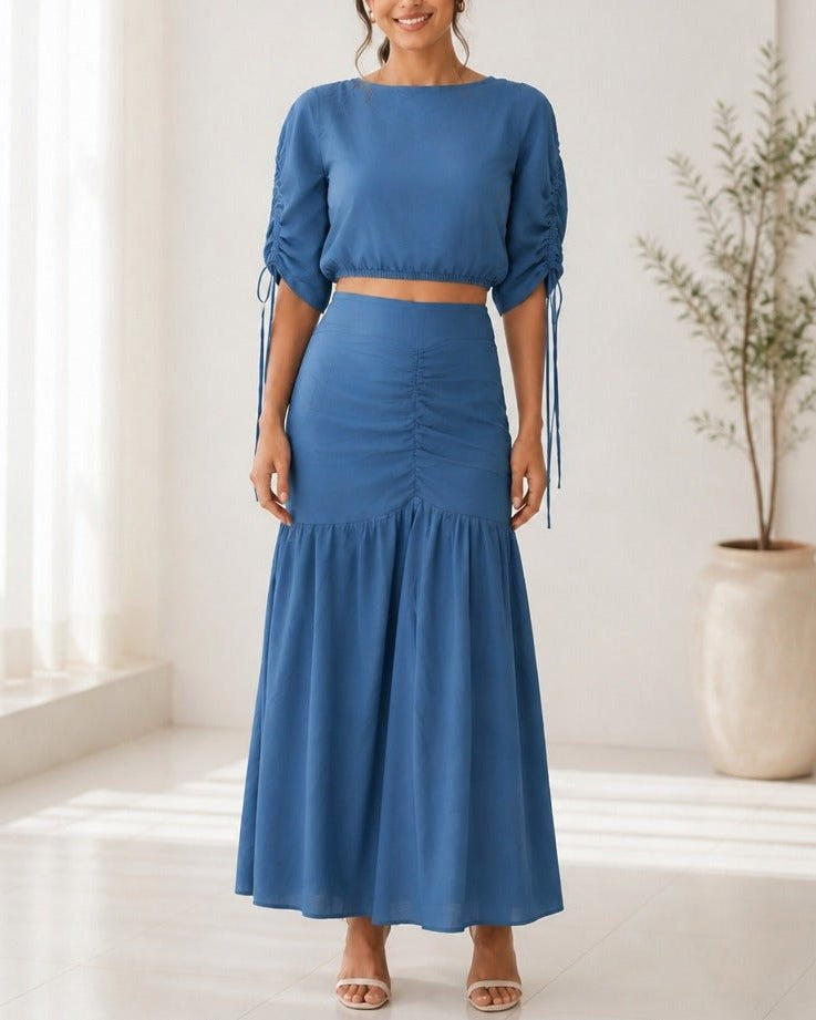 Ladies New Feeling Blue Ruche Two Piece Set - StylePhase SA
