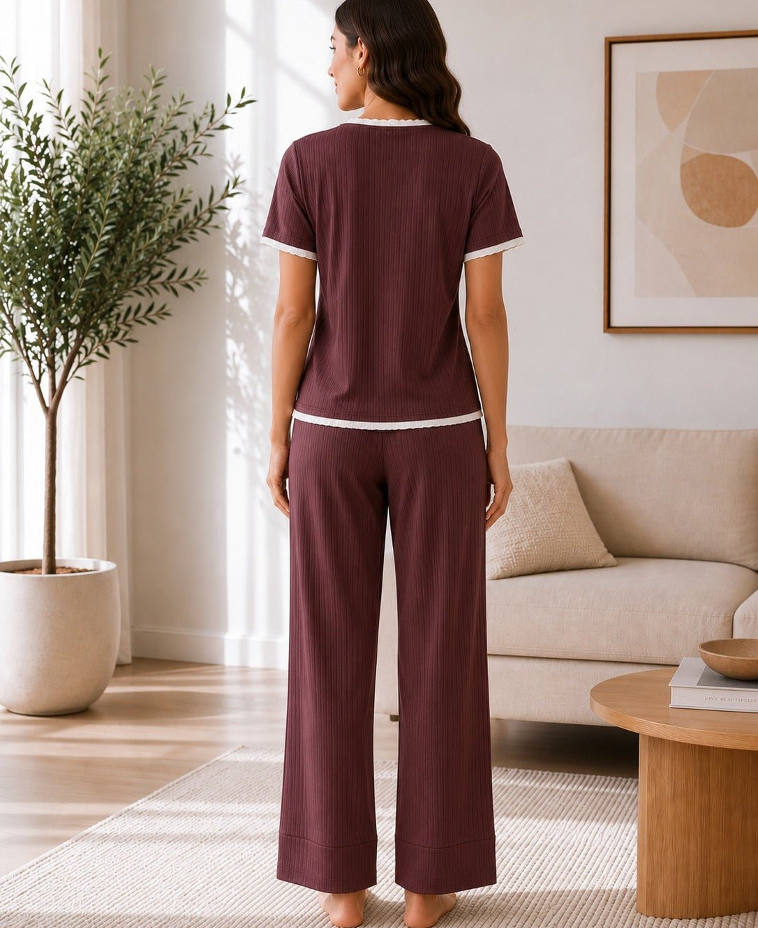 Ladies New Feeling Brown And White Ribbed Set - StylePhase SA