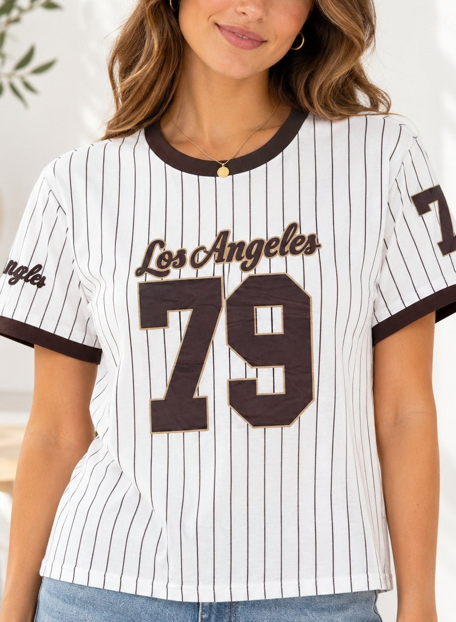 Ladies New Feeling Brown Baseball Sweater - StylePhase SA