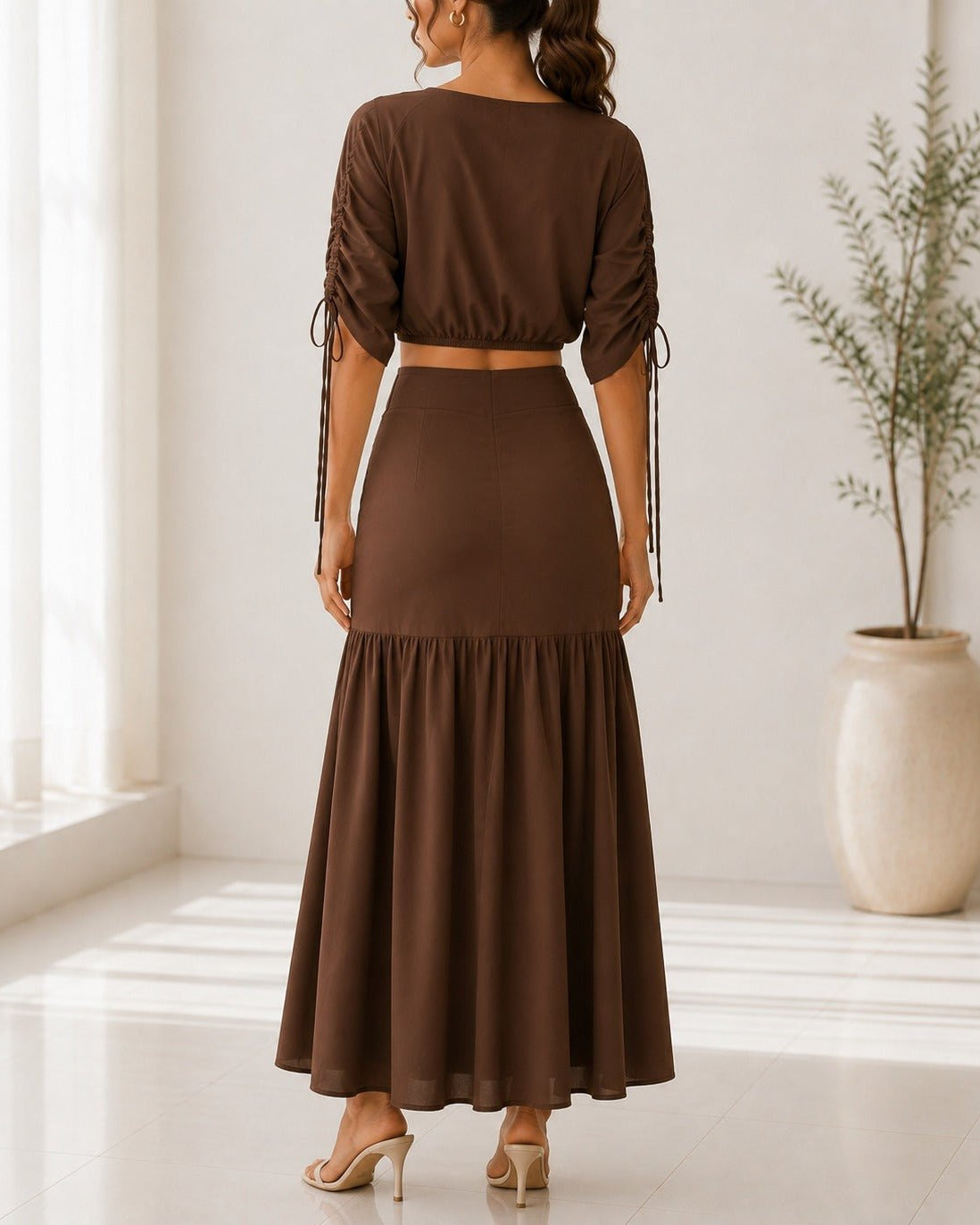 Ladies New Feeling Brown Ruche Two Piece Set - StylePhase SA