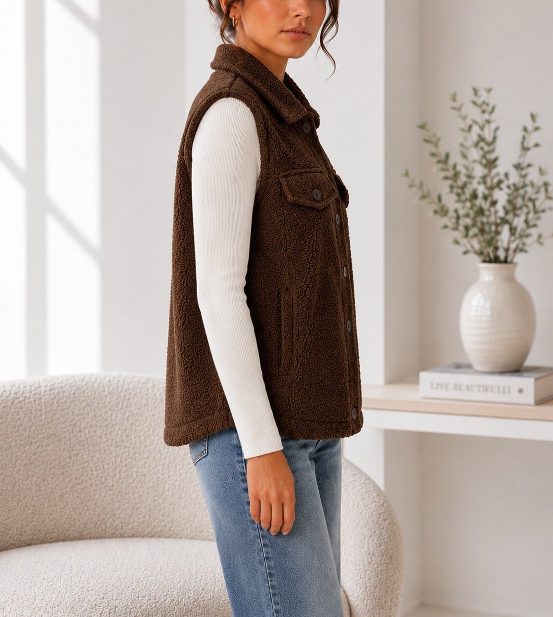 Ladies New Feeling Dark Brown Fur Lined Bodywarmer - StylePhase SA