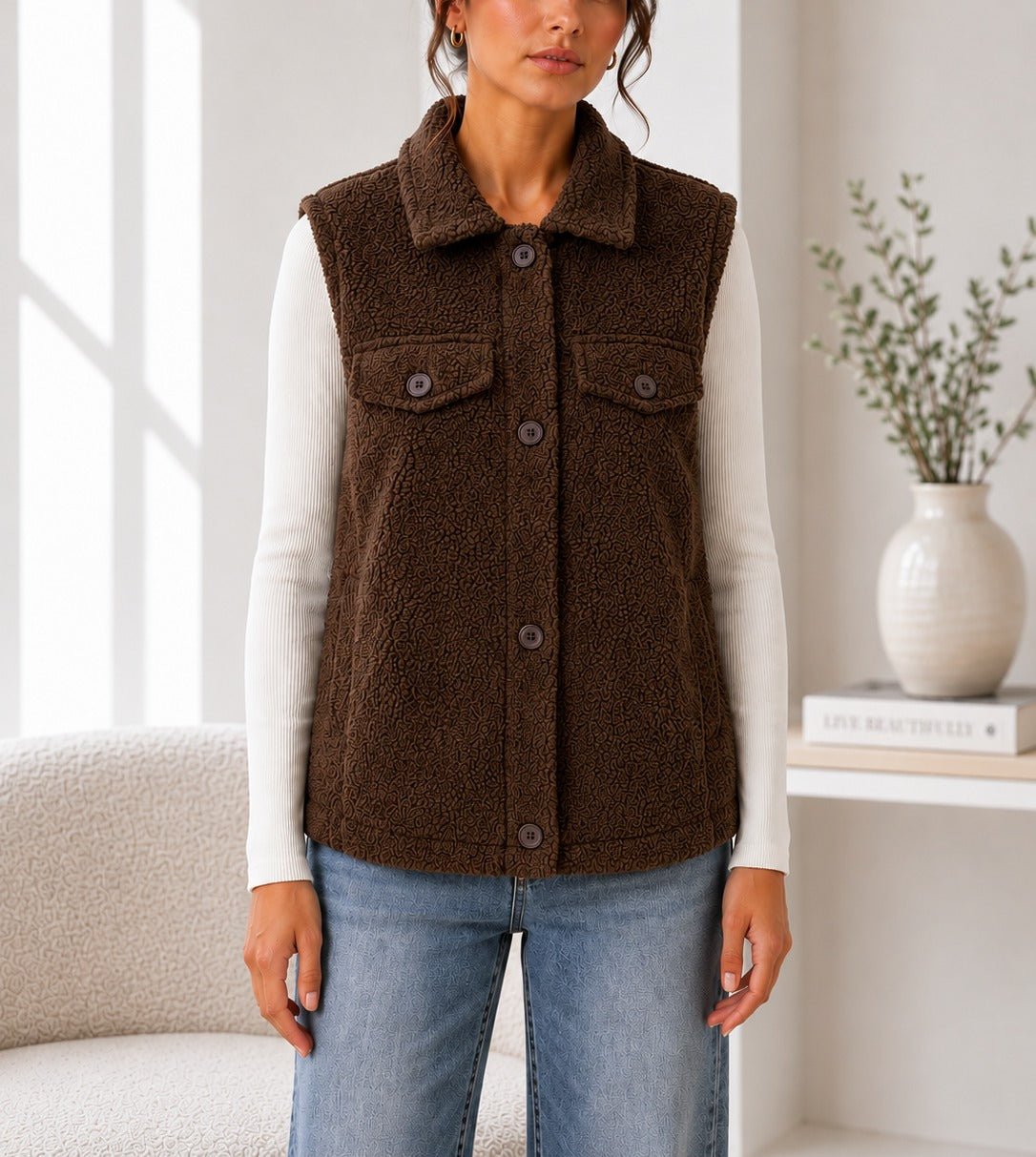 Ladies New Feeling Dark Brown Fur Lined Bodywarmer - StylePhase SA