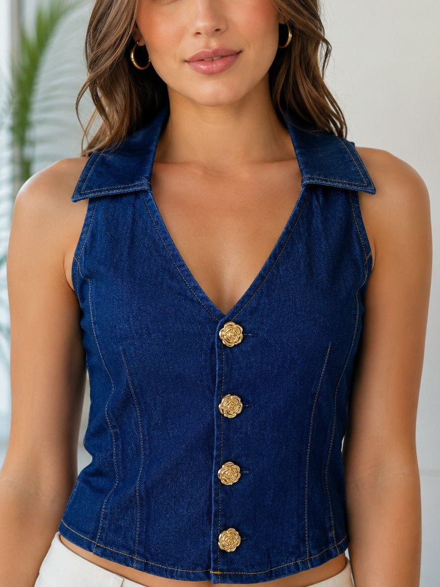 Ladies New Feeling Denim Sleeveless Vest - StylePhase SA