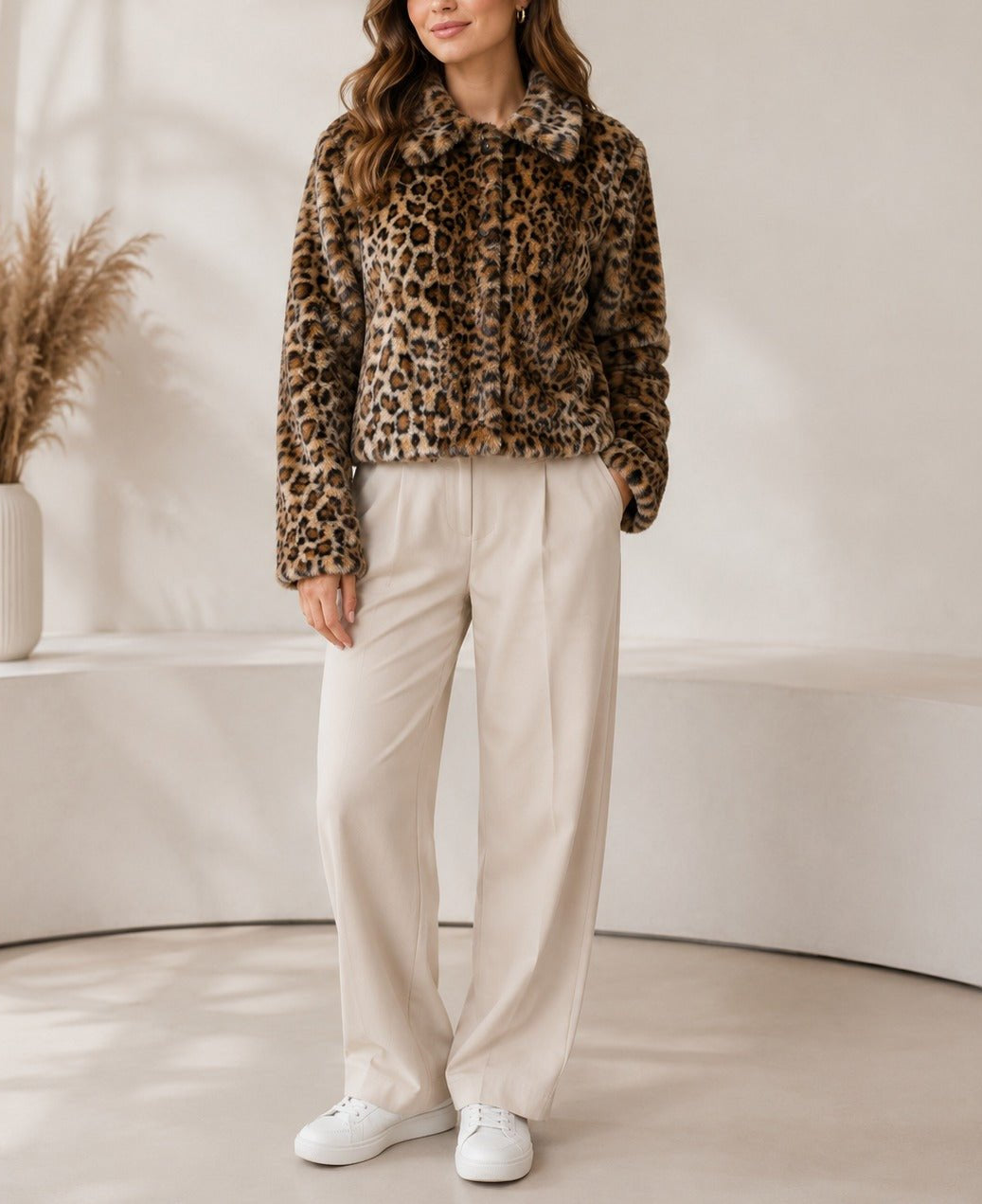 Ladies New Feeling Faux Fur Leopard Print Jacket - StylePhase SA