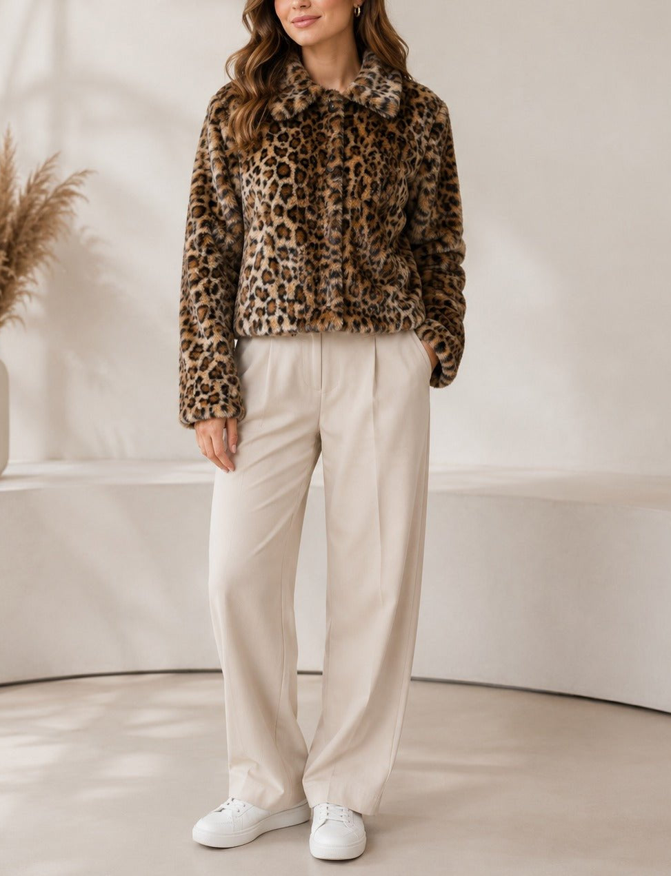 Ladies New Feeling Faux Fur Leopard Print Jacket - StylePhase SA