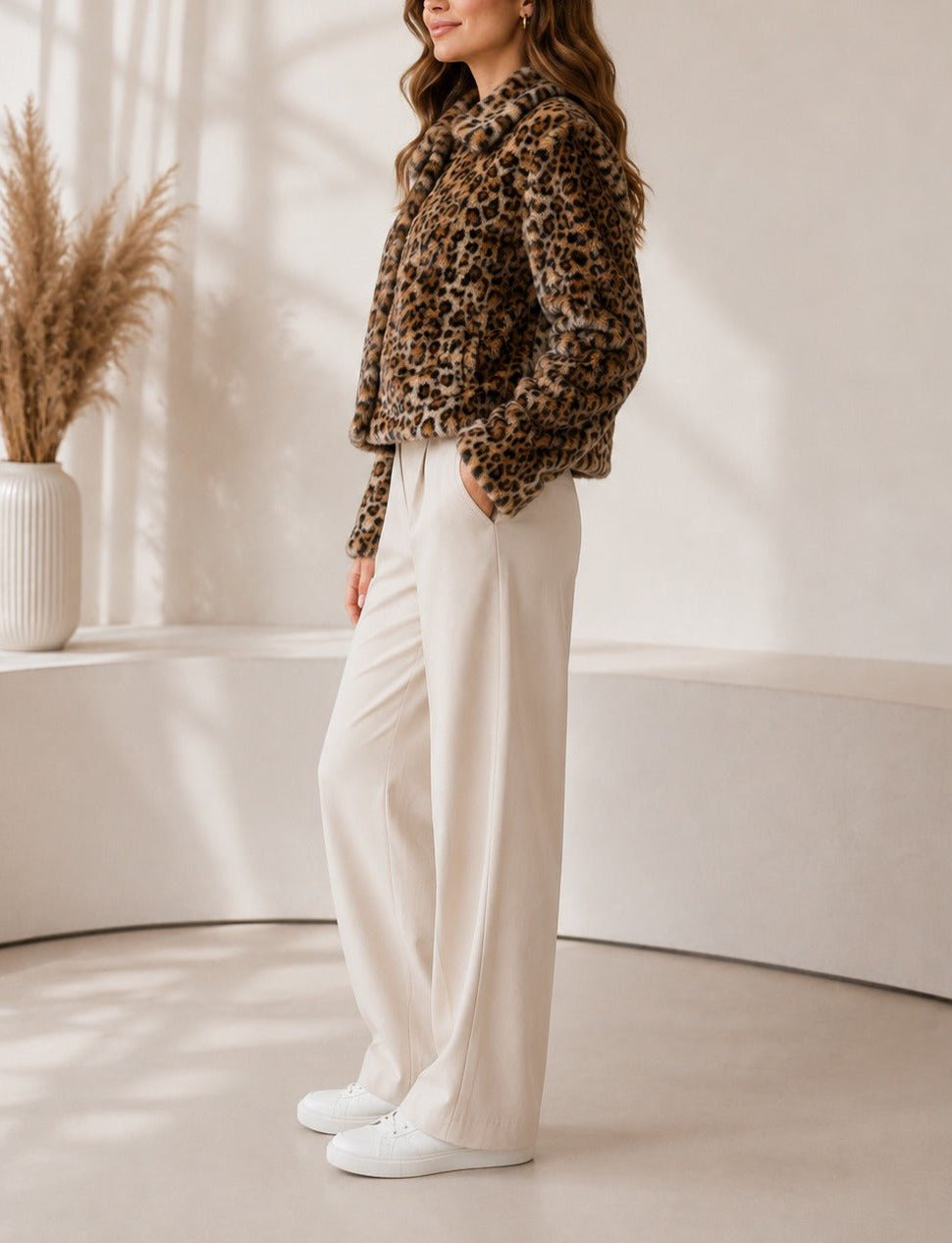 Ladies New Feeling Faux Fur Leopard Print Jacket - StylePhase SA