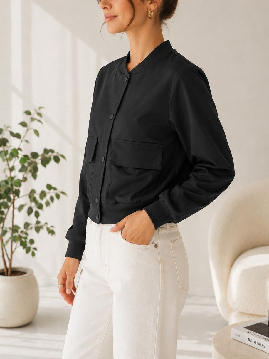 Ladies New Feeling Front Pocket Crop Jacket-Black - StylePhase SA
