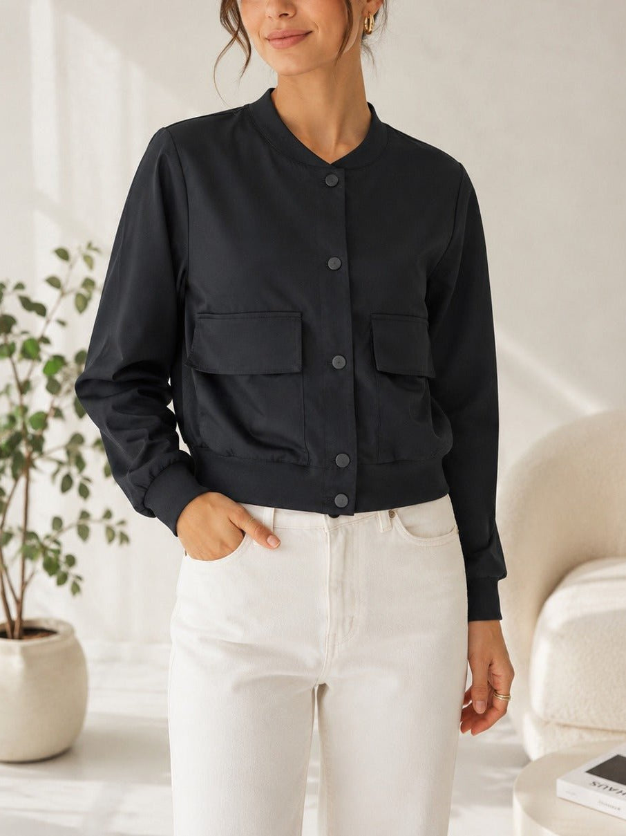 Ladies New Feeling Front Pocket Crop Jacket-Black - StylePhase SA