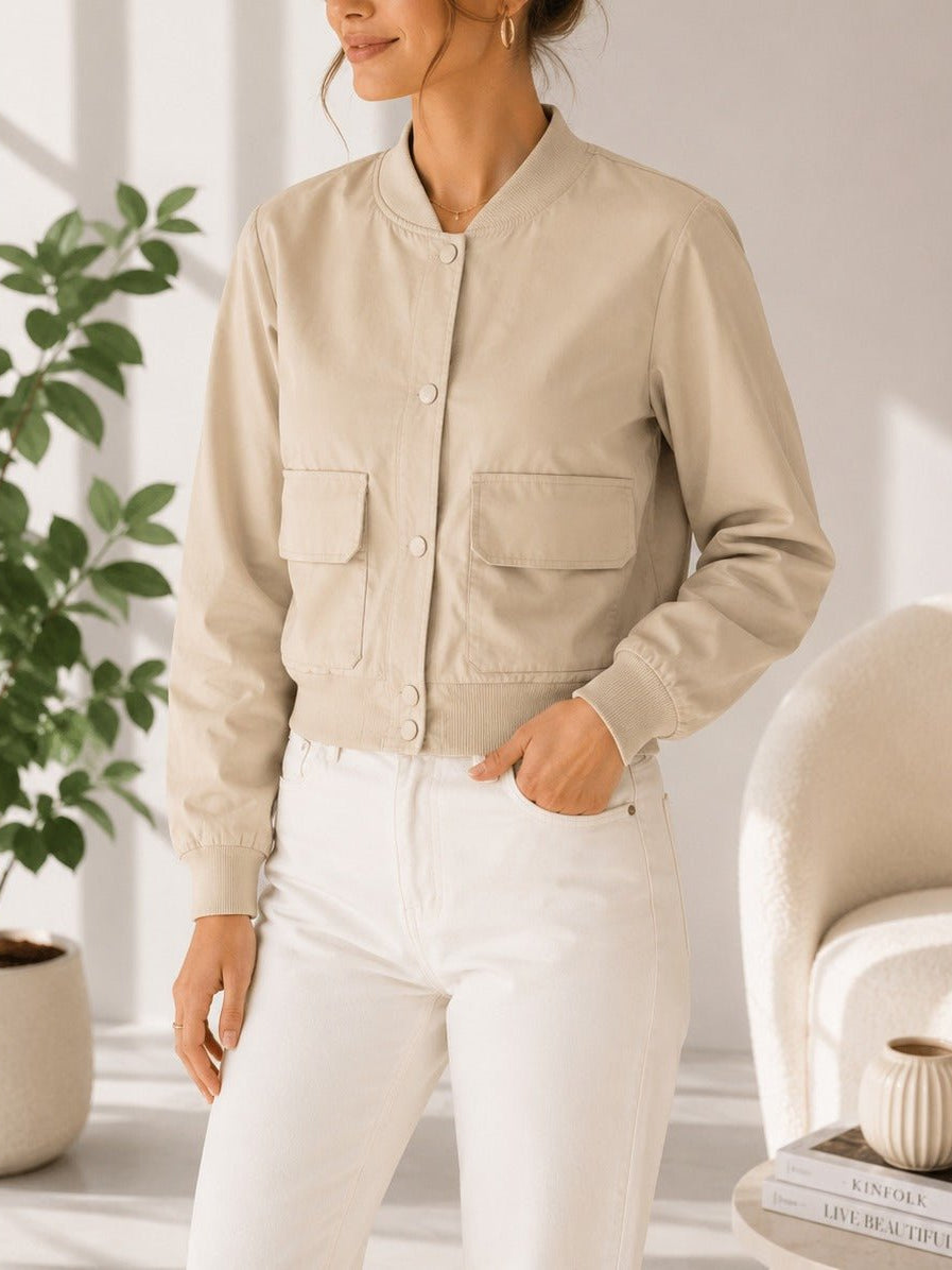 Ladies New Feeling Front Pocket Crop Jacket-Stone - StylePhase SA