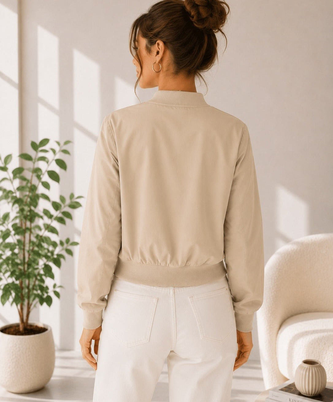 Ladies New Feeling Front Pocket Crop Jacket-Stone - StylePhase SA
