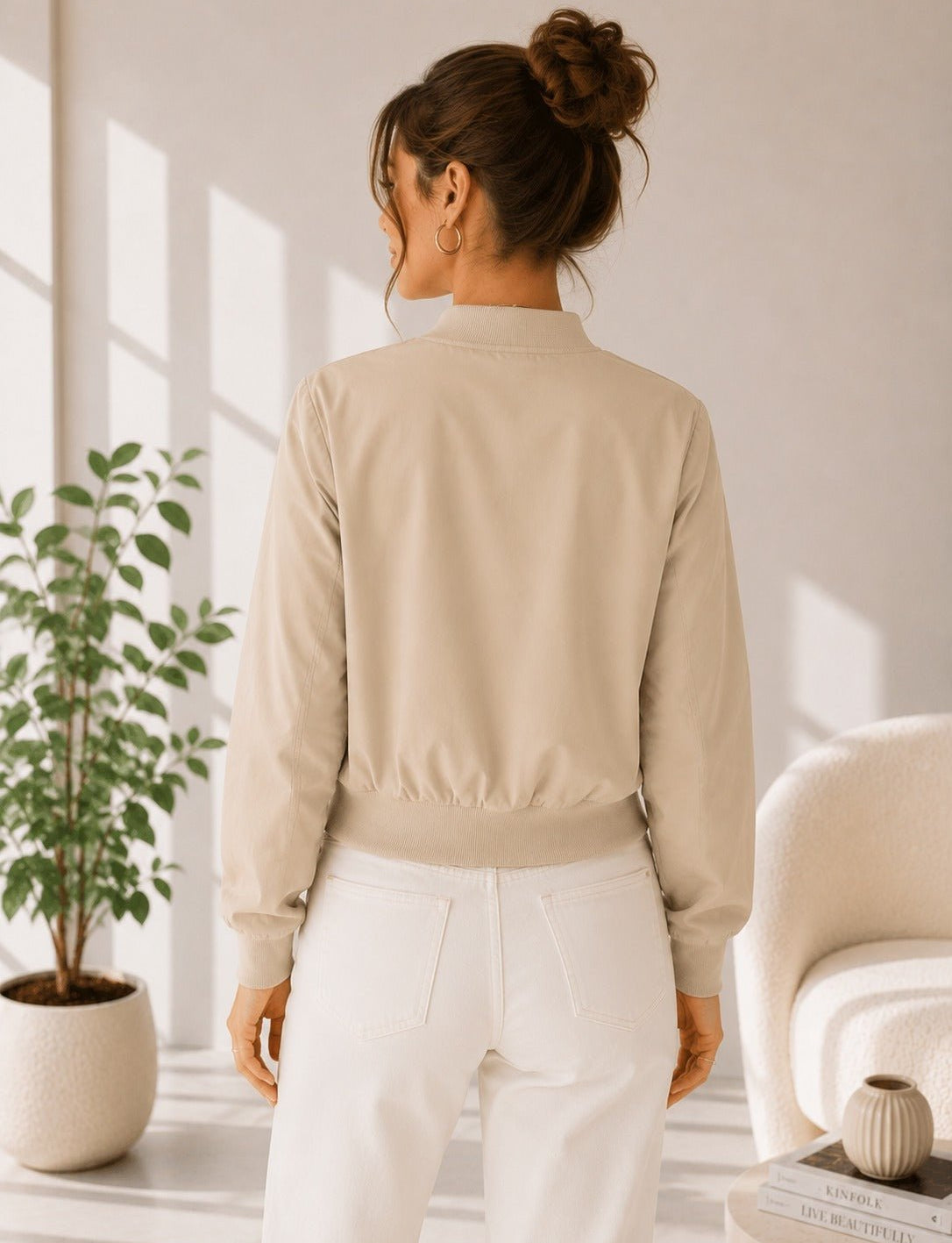 Ladies New Feeling Front Pocket Crop Jacket-Stone - StylePhase SA