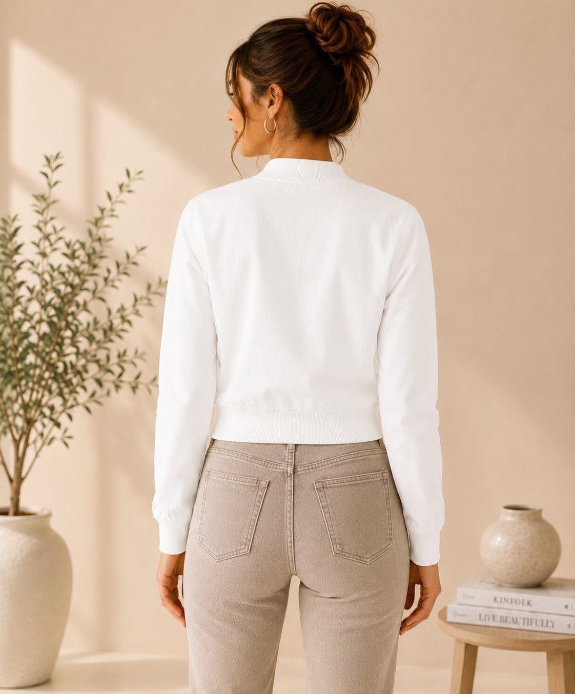 Ladies New Feeling Front Pocket Crop Jacket-White - StylePhase SA