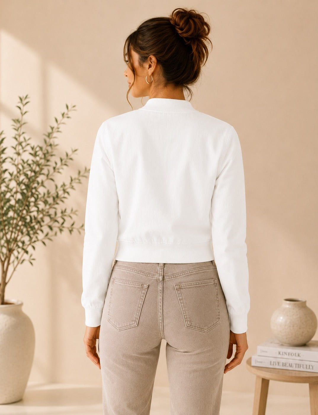 Ladies New Feeling Front Pocket Crop Jacket-White - StylePhase SA