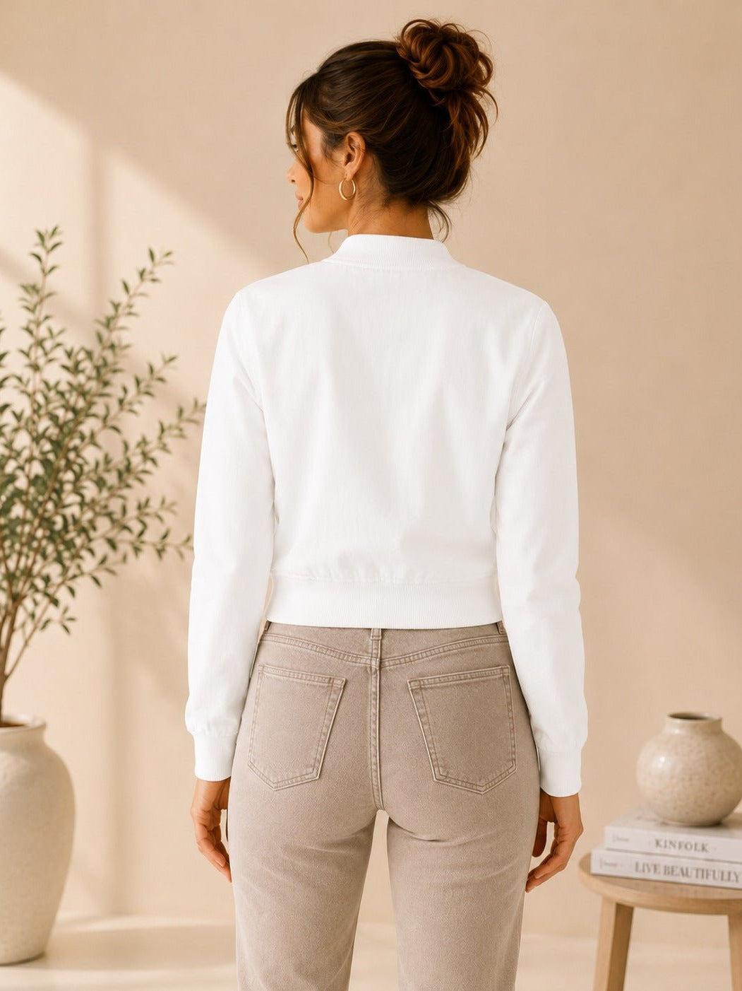 Ladies New Feeling Front Pocket Crop Jacket-White - StylePhase SA