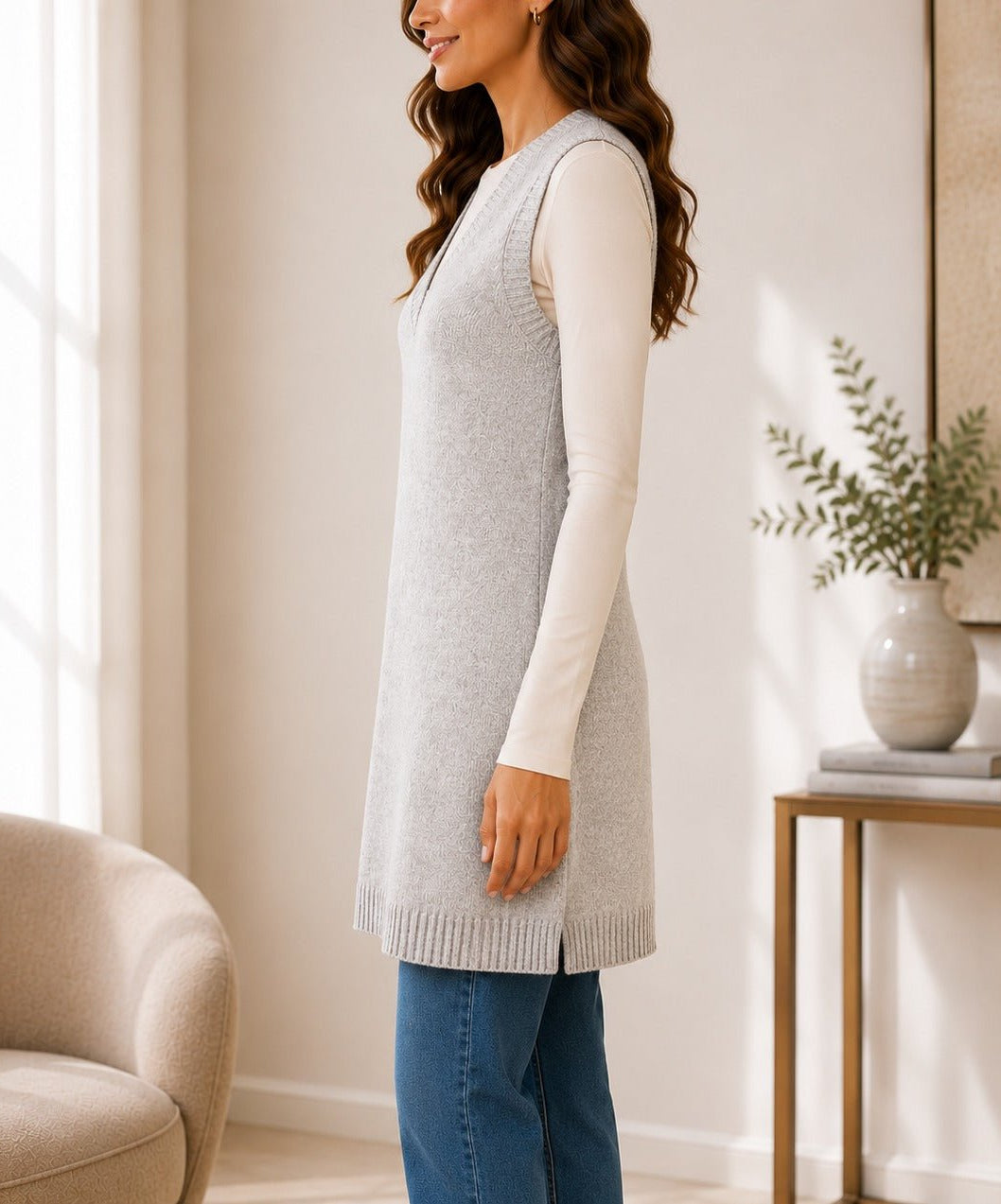 Ladies New Feeling Jersey Sleeveless Cardigan- Grey - StylePhase SA