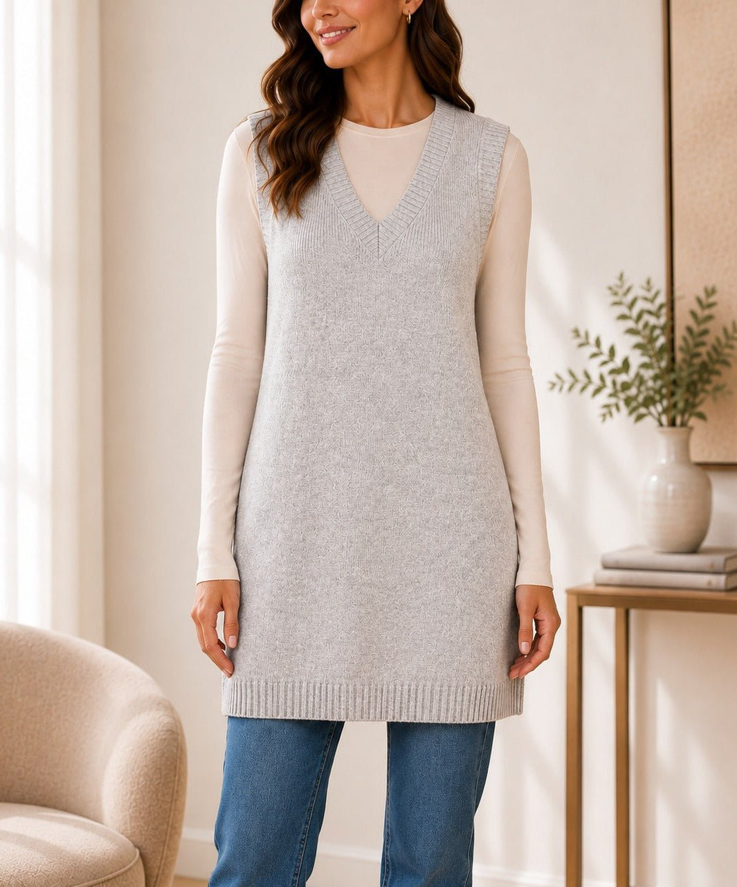 Ladies New Feeling Jersey Sleeveless Cardigan- Grey - StylePhase SA