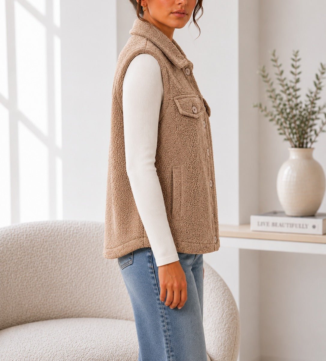 Ladies New Feeling Light Brown Fur Lined Bodywarmer - StylePhase SA