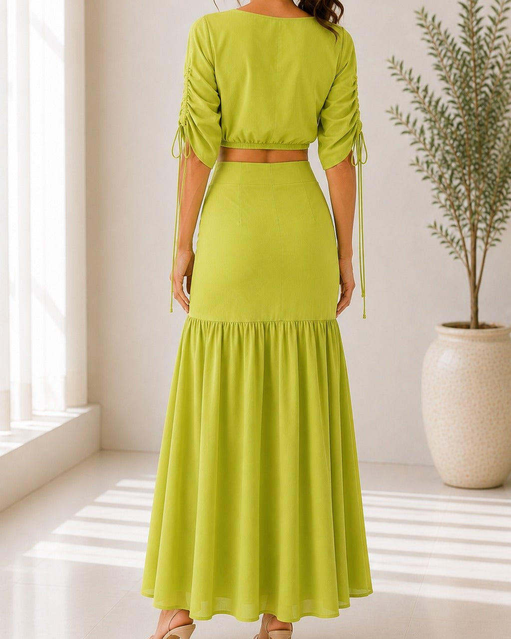 Ladies New Feeling lime Ruche Two Piece Set - StylePhase SA