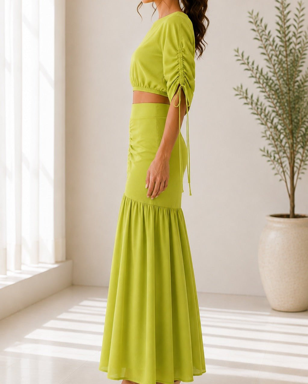 Ladies New Feeling lime Ruche Two Piece Set - StylePhase SA