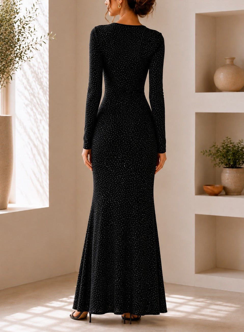 Ladies New Feeling Long Sleeve Embossed Dress-Black - StylePhase SA