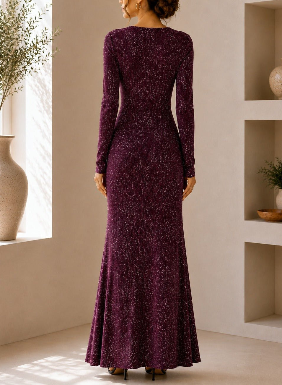Ladies New Feeling Long Sleeve Embossed Dress-Maroon - StylePhase SA