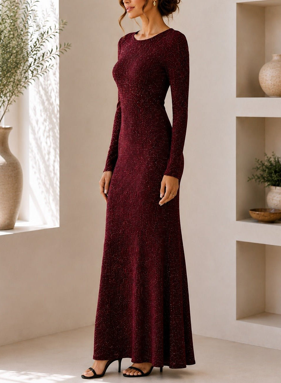 Ladies New Feeling Long Sleeve Embossed Dress-Red - StylePhase SA