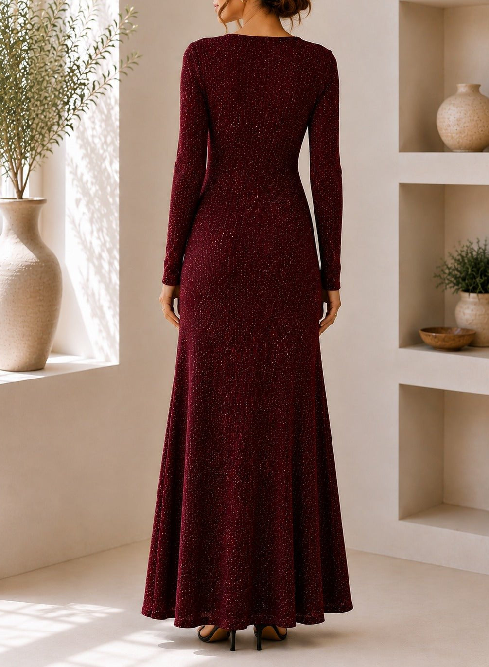 Ladies New Feeling Long Sleeve Embossed Dress-Red - StylePhase SA