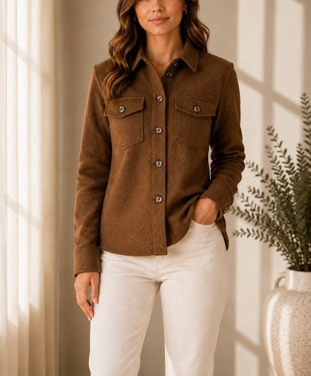Ladies New Feeling Melton Brown Shirt - StylePhase SA