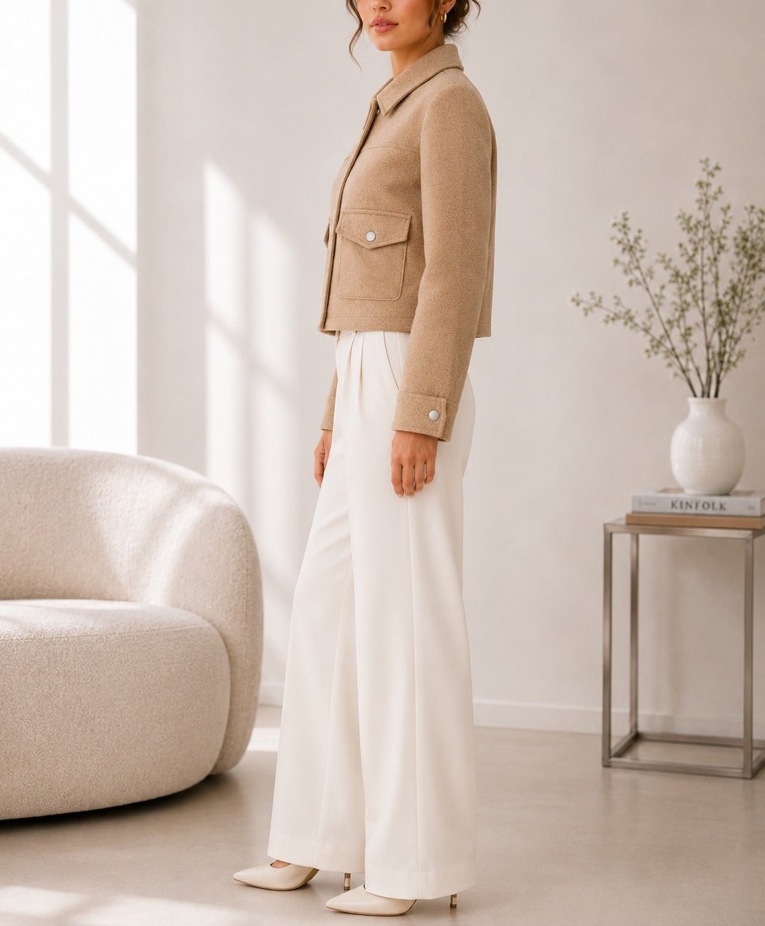 Ladies New Feeling Melton Crop Jacket- Beige - StylePhase SA