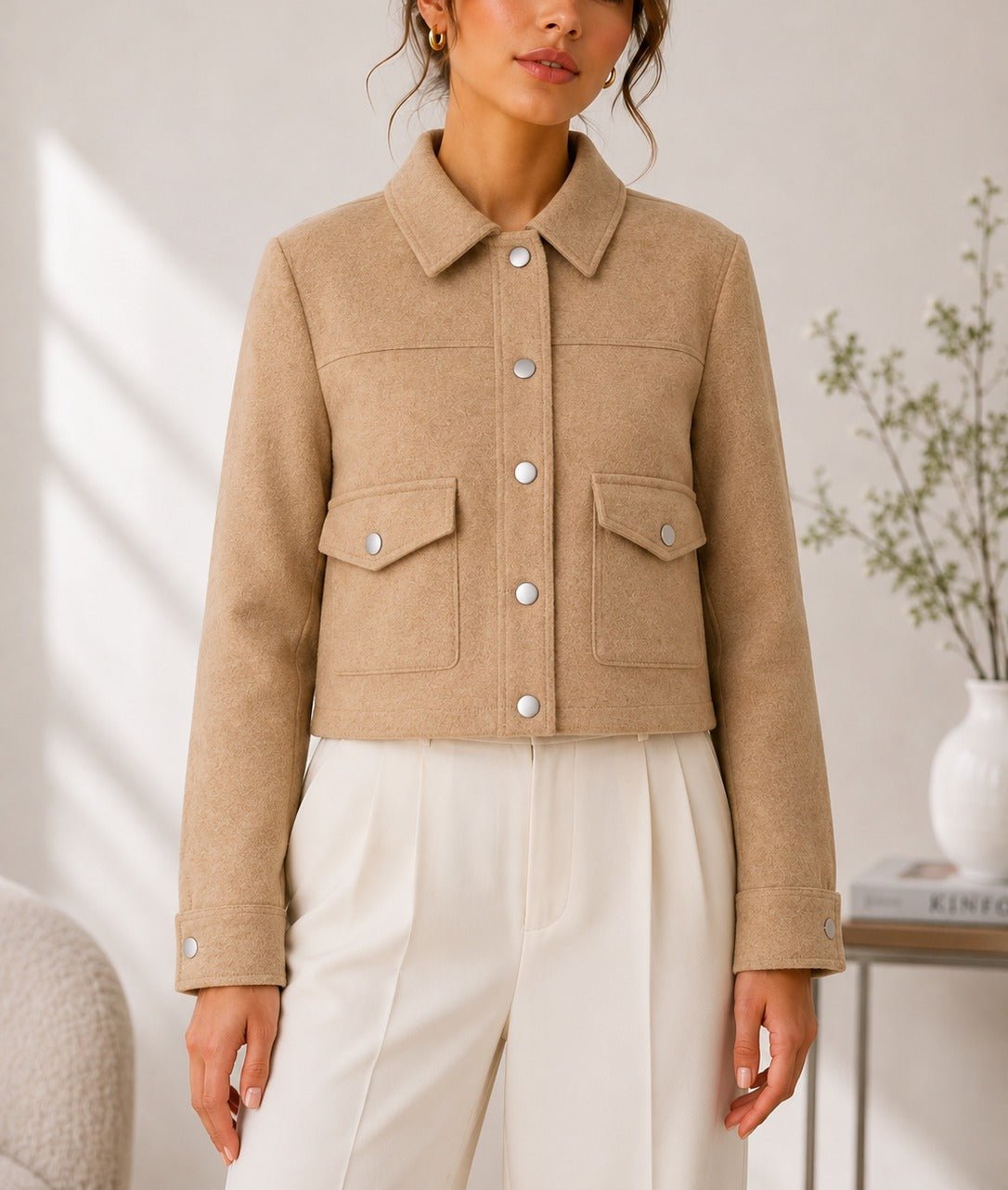 Ladies New Feeling Melton Crop Jacket- Beige - StylePhase SA